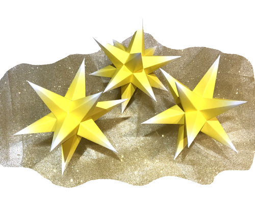 Marienberger Sterne,  3er Set gelb/ weiße Spitze mit elektr. Beleuchtung