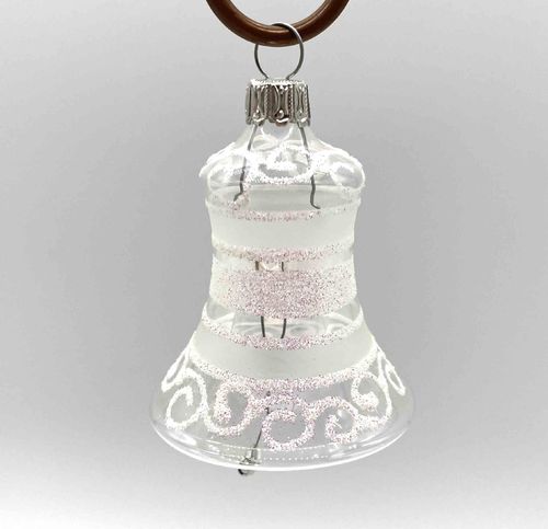Glasbläserei Thüringer Weihnacht -Glocke glasklar mit weißen Ringen und Schnecken